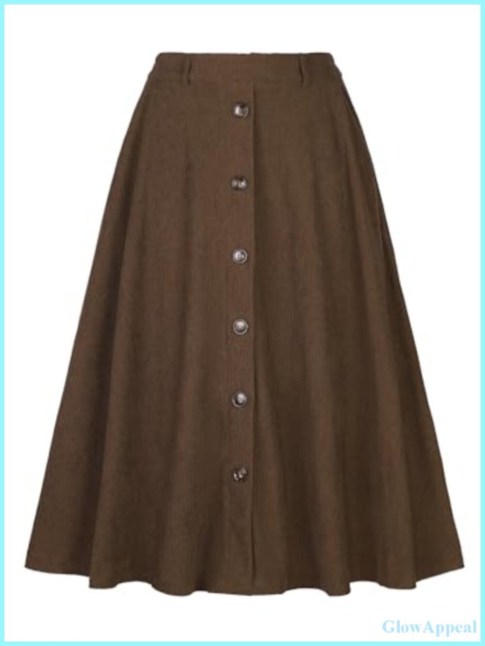 Corduroy High Waist A-Line Flared Midi Skirt for Women Office Work